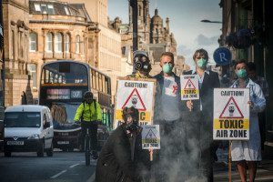 Campaigners on Edinburgh's newest air pollution zone of Nicolson Street. Photograph: MAVERICK PHOTO AGENCY