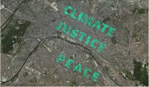 Climate Justice Peace written on the streets of Paris 