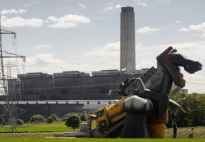 Friends of the Earth Scotland erected a giant inflatable dinosaur outside Longannet Power Station