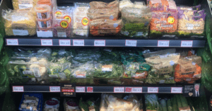 Plastic-Wrapped food in supermarket