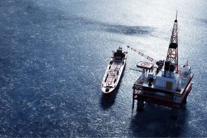 oil platform and ship in the ocean