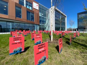 100 placards outside Equinor HQ in Aberdeen