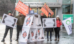 'No new Peterhead gas' protestors at front of Scottish Parliament