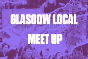 A purple background with large white text overlaid which says GLASGOW LOCAL MEET UP