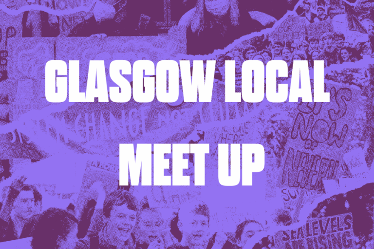 A purple background with large white text overlaid which says GLASGOW LOCAL MEET UP