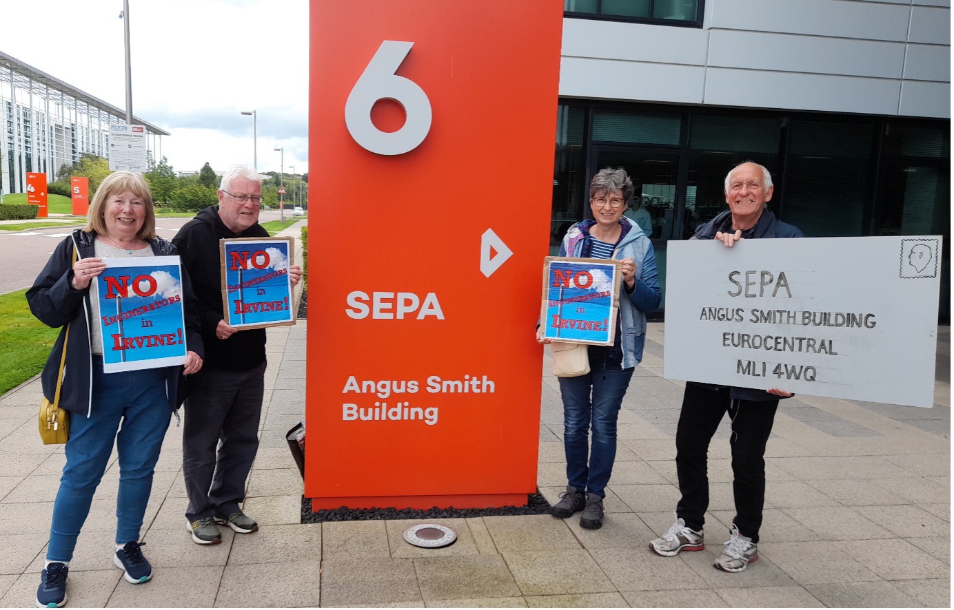 A delegation group from Irvine Without Incinerators deliver a letter to the Scottish Environment Protection Agency calling on the agency not to award a permit to the Oldhall incinerator