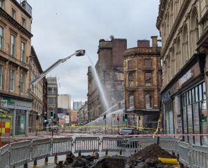 Firefighters battling the Glasgow fire in Union Street in March 2026