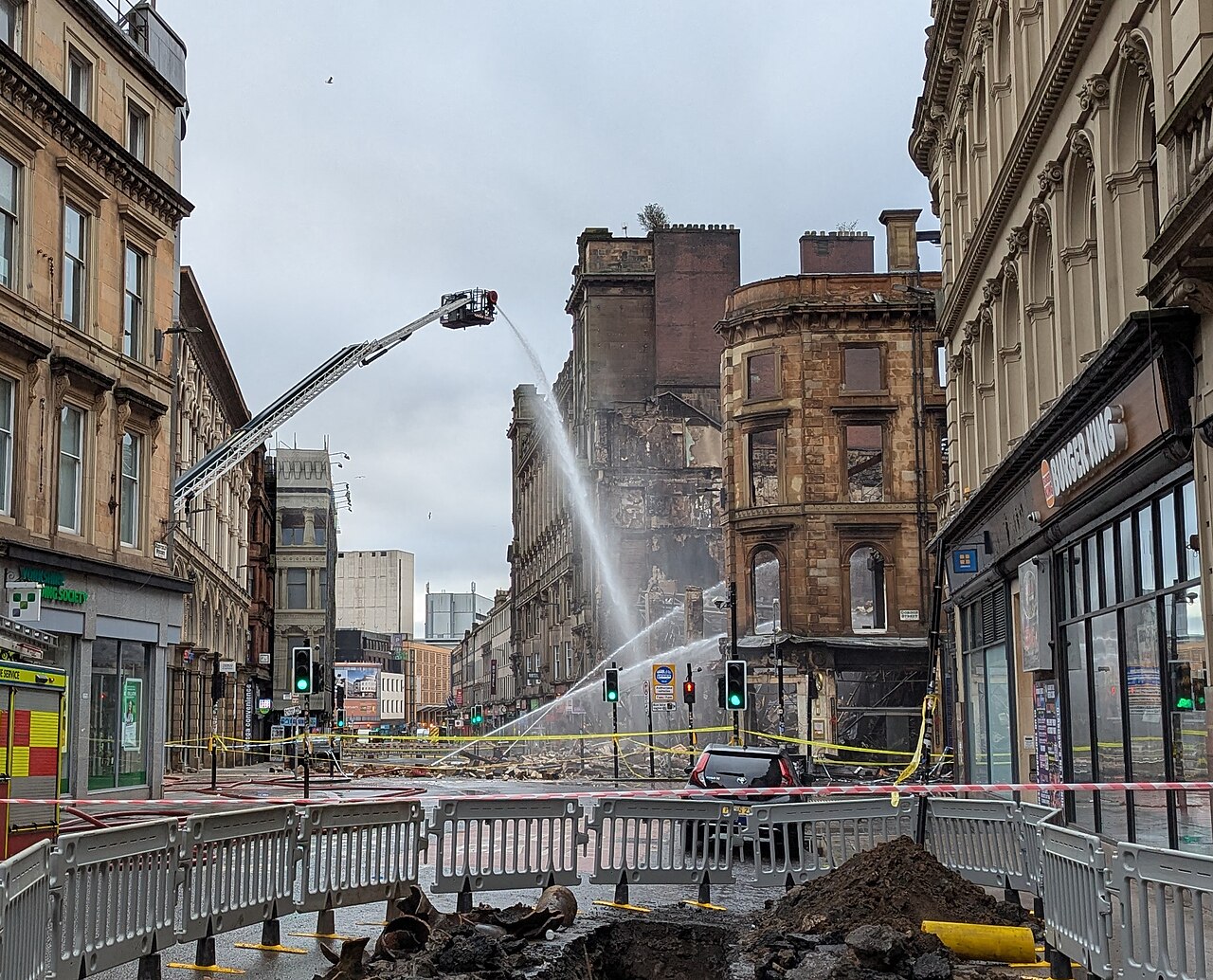 Firefighters battling the Glasgow fire in Union Street in March 2026