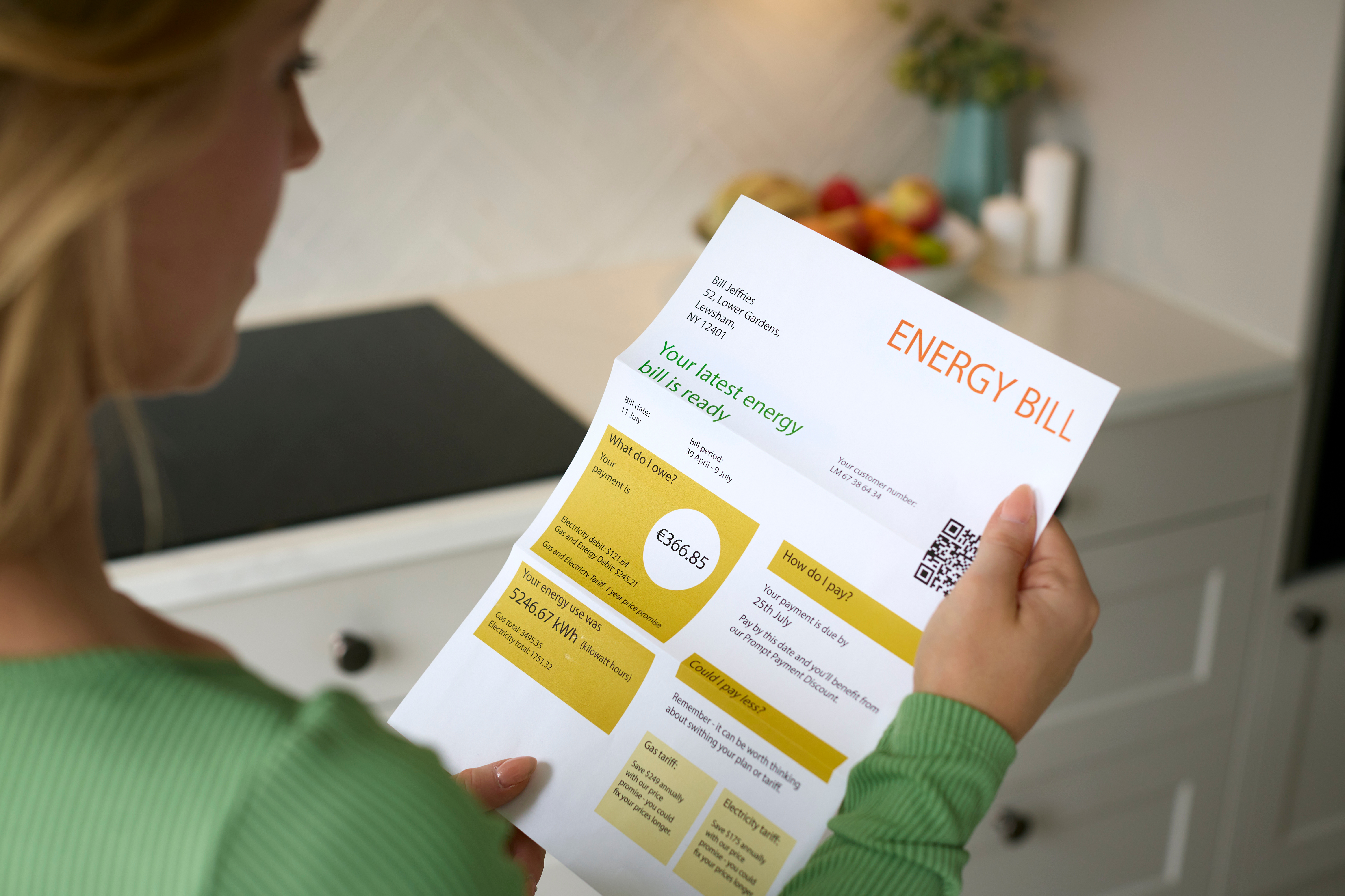 Close Up Of Woman Opening Euro Energy Bill During Cost Of Living Crisis